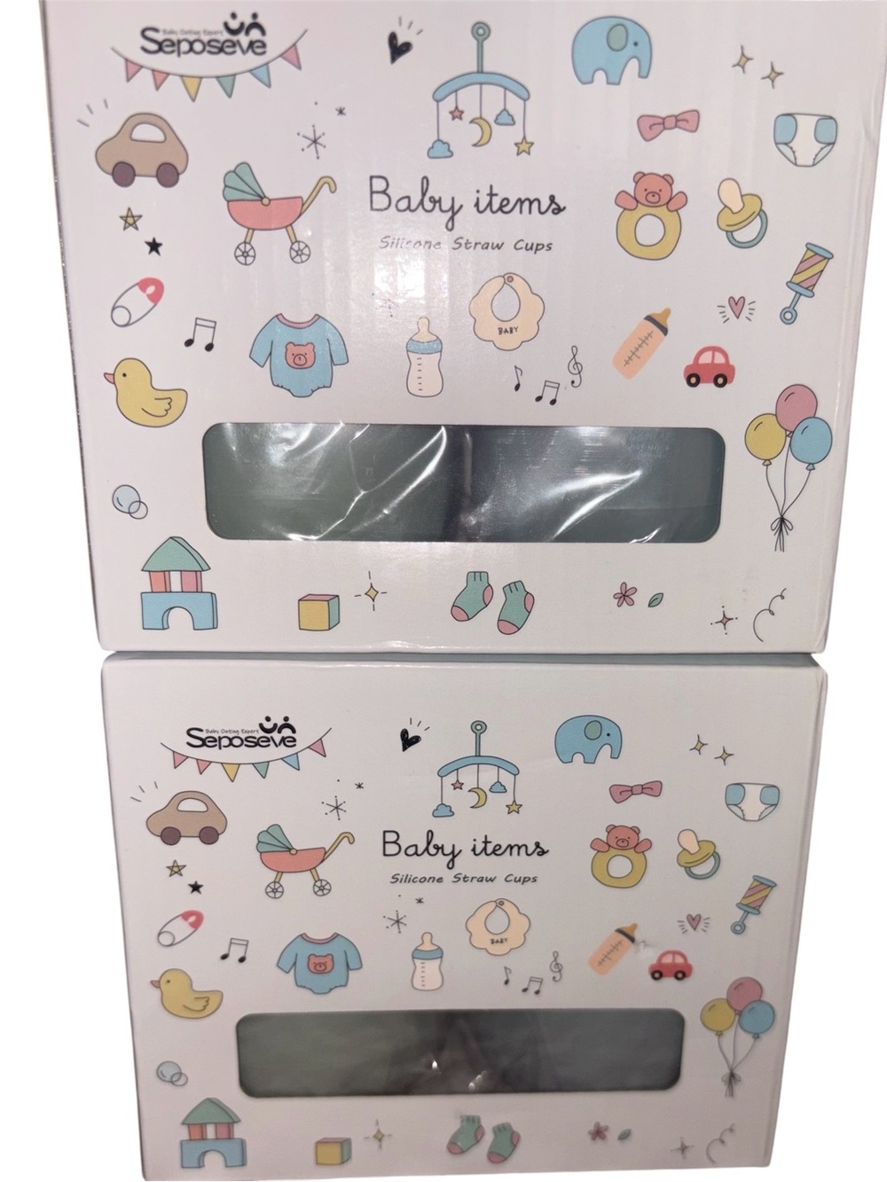 Amazon Baby Items Silicone Straw Cups - Pastel Blue and Pastel Pink Packaging